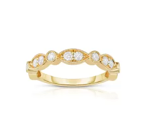 Milgrain Marquise Diamond Band in Yellow Gold