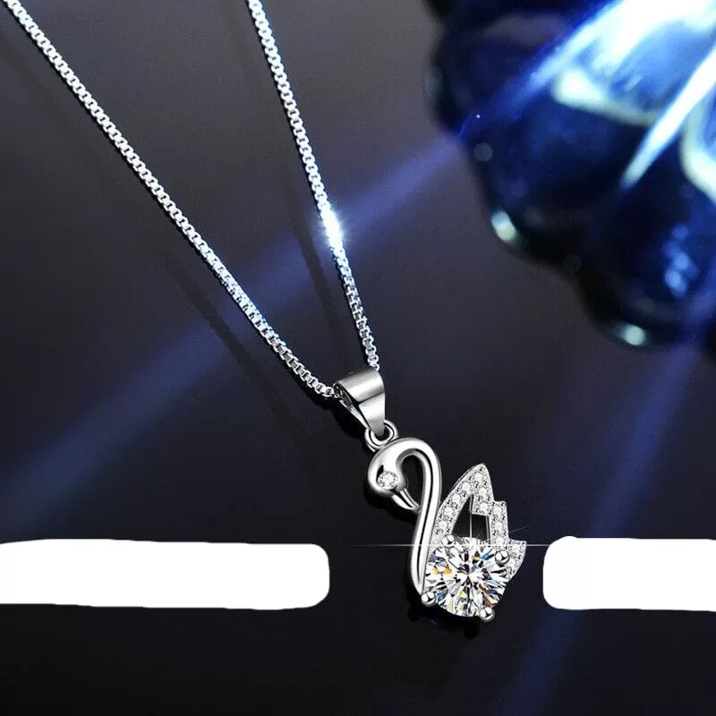 Moissanite Swan Clavicle Chain 925 Sterling Silver Necklace