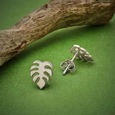 Monstera Sterling Silver Stud Earrings