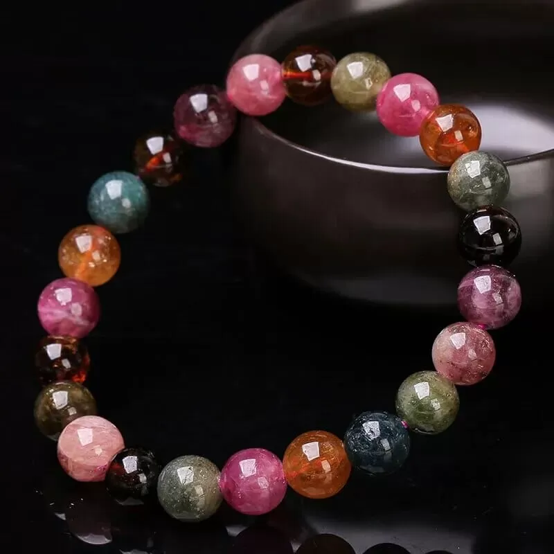 Muticolor Tourmaline 8mm Round Bead Strand Bracelets