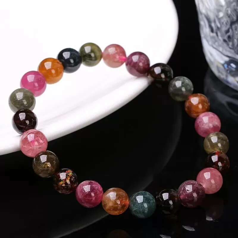 Muticolor Tourmaline 8mm Round Bead Strand Bracelets