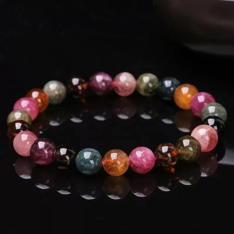 Muticolor Tourmaline 8mm Round Bead Strand Bracelets