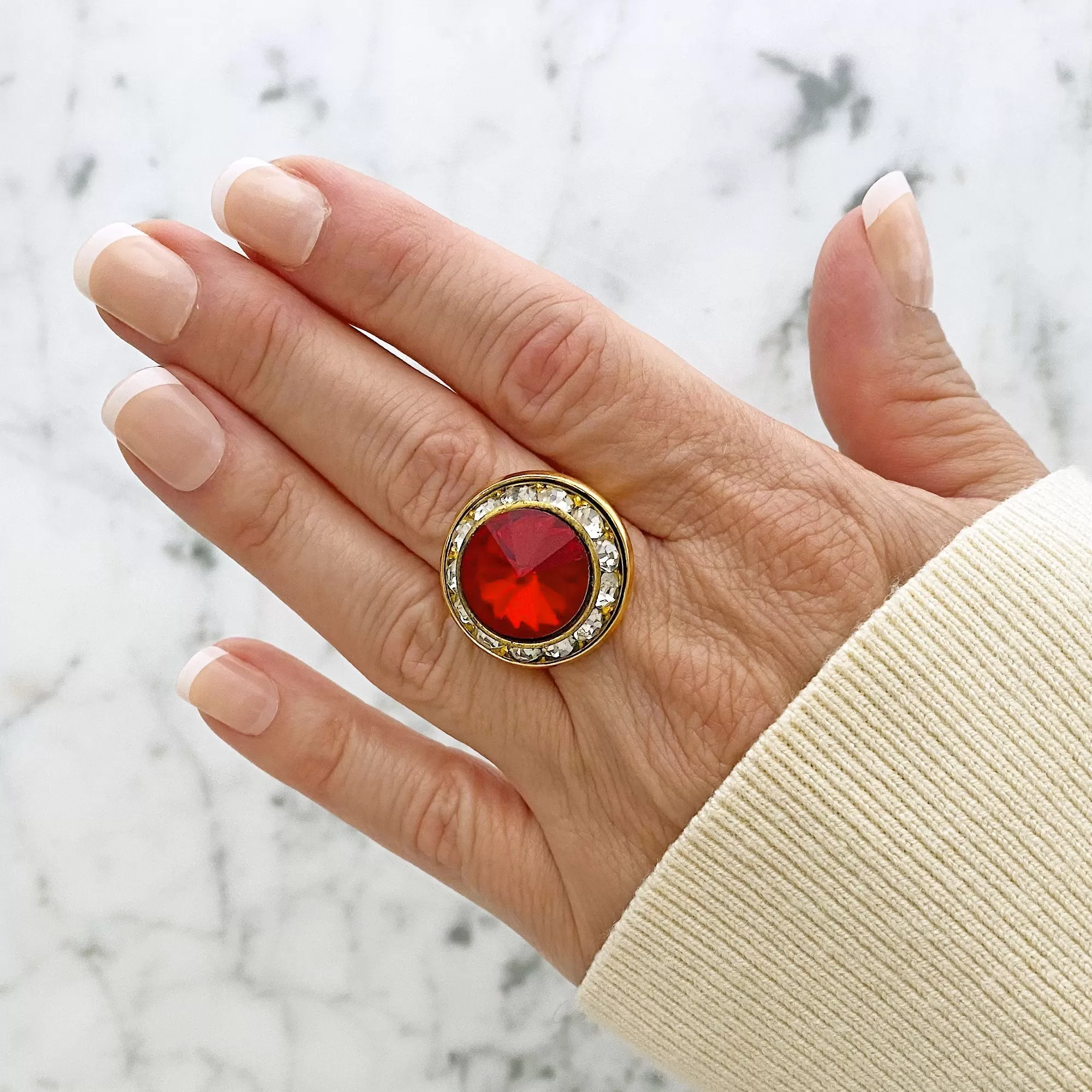 NATHAN vintage red rivoli cocktail ring