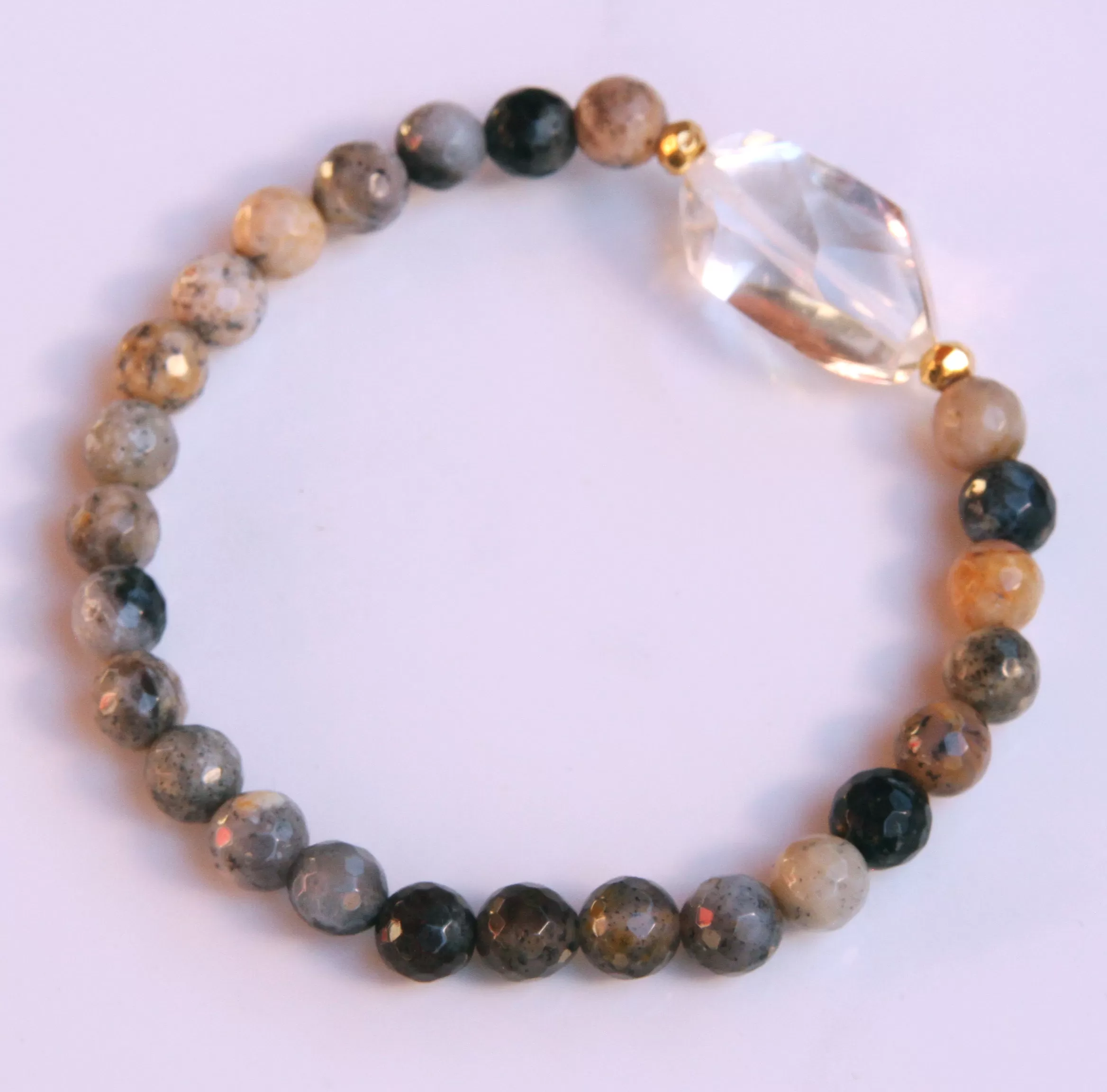 Natural Rainbow Opal gemstones, Lemon Quartz, 18 Kt Gold bracelet