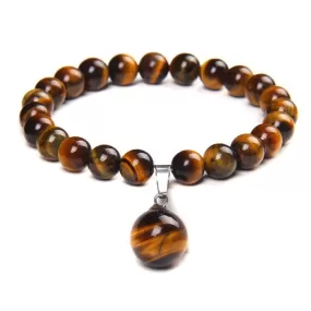 Natural Stone Round Tiger Eye Bead Pendant Bracelets