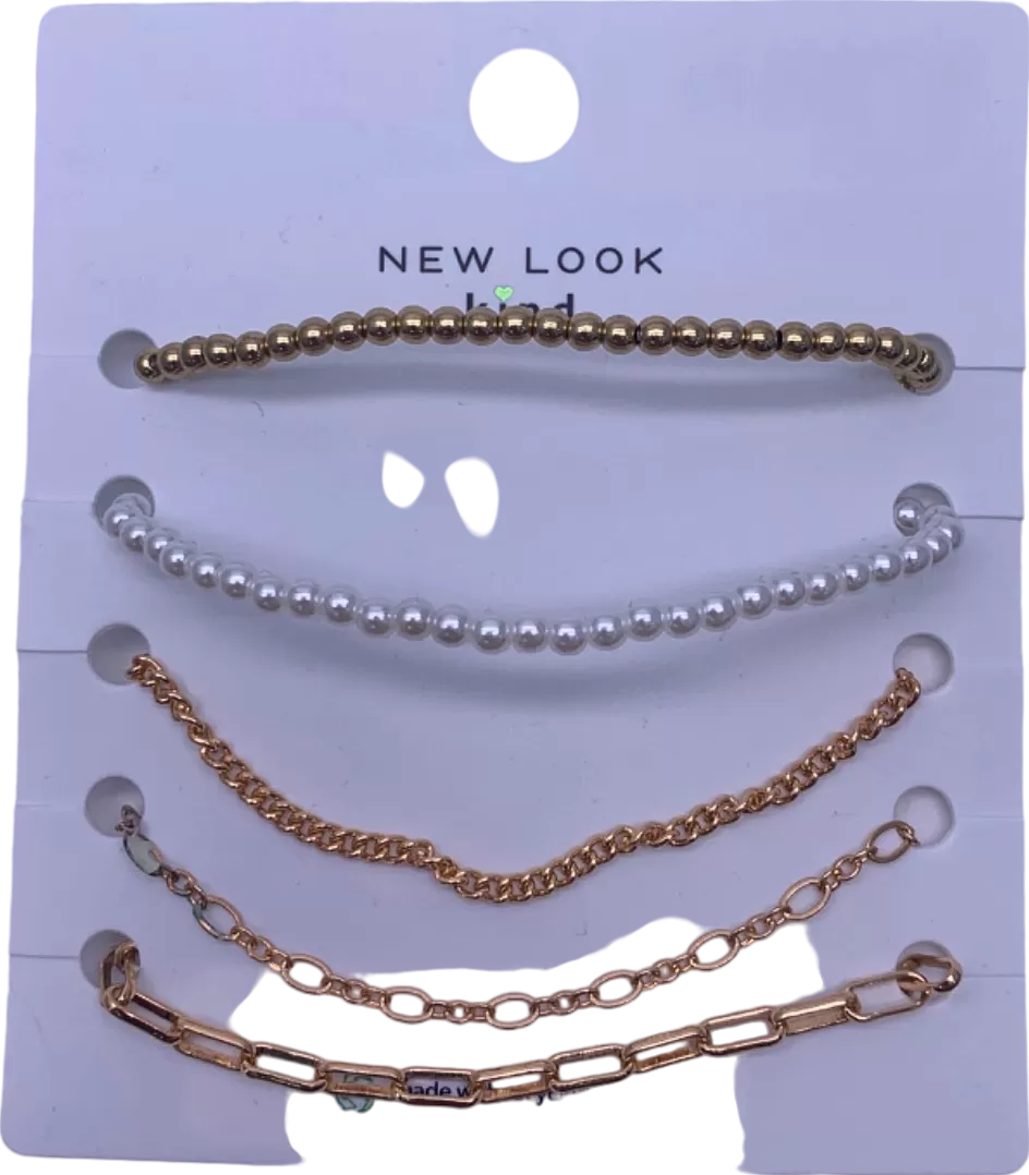 New Look Gold/White 5-Pack Pearl and Chain Bracelets UK One Size