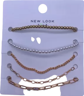 New Look Gold/White 5-Pack Pearl and Chain Bracelets UK One Size