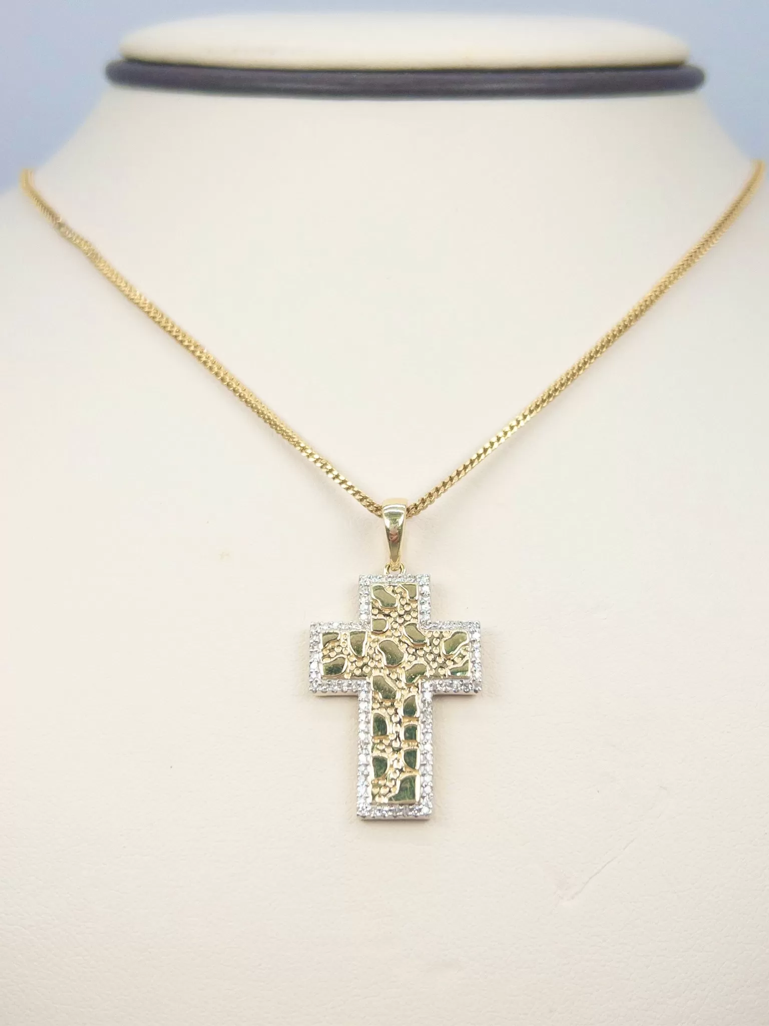 Nugget Cross Charm with Diamonds