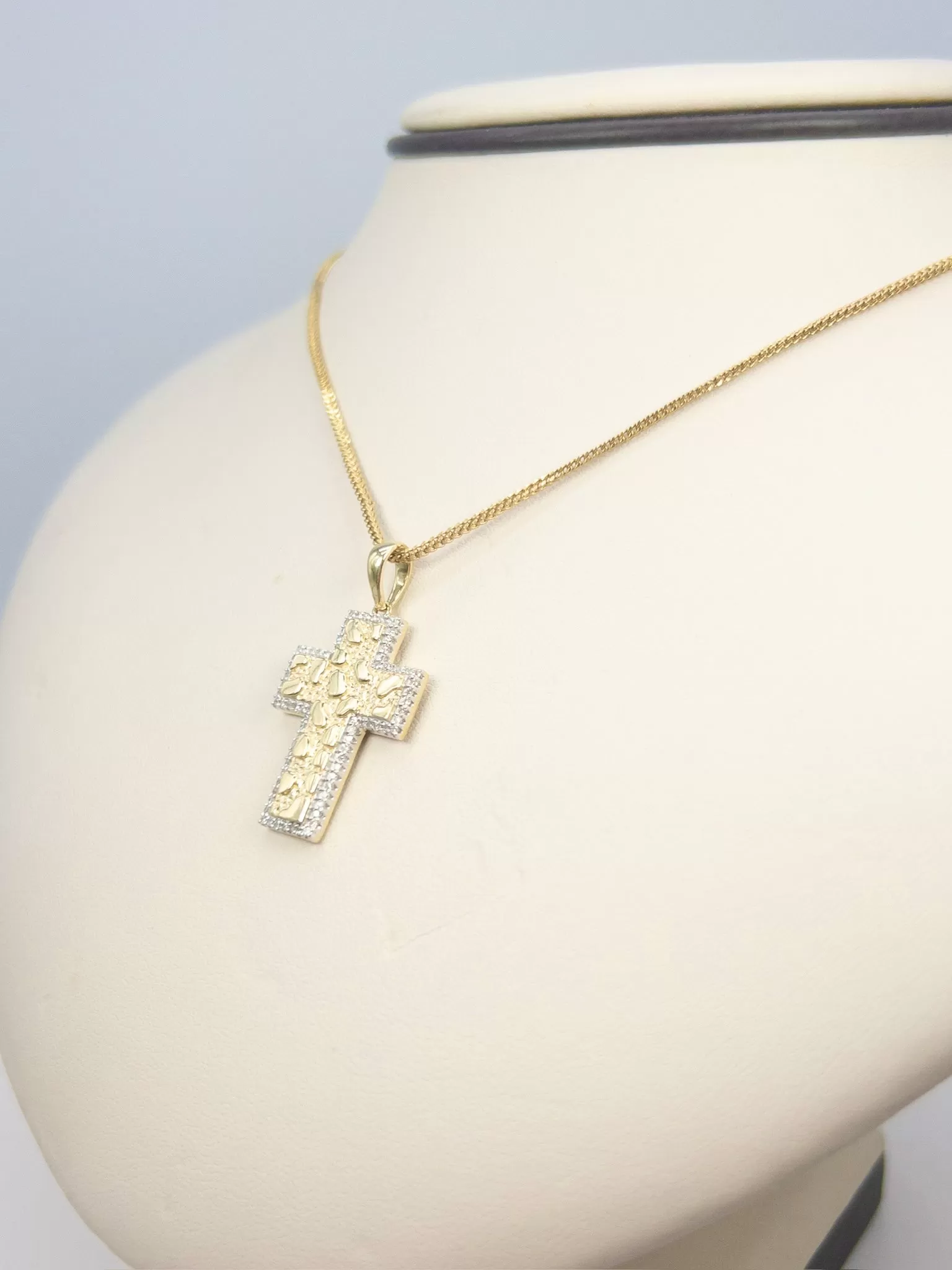 Nugget Cross Charm with Diamonds