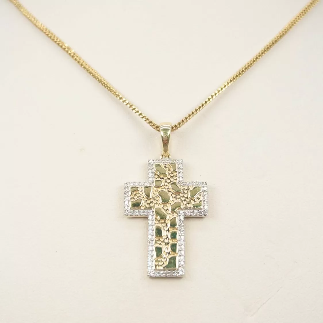 Nugget Cross Charm with Diamonds