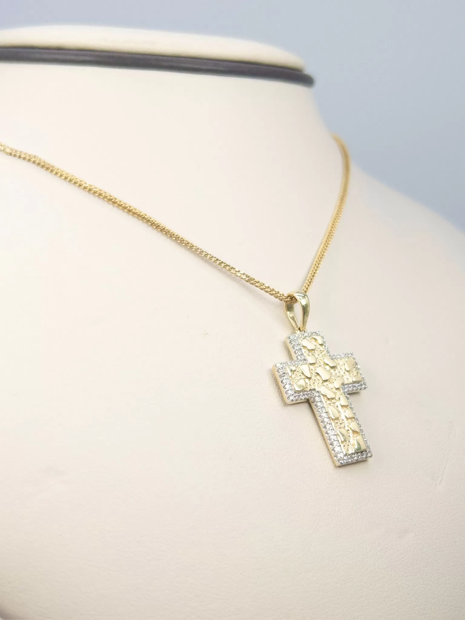 Nugget Cross Charm with Diamonds