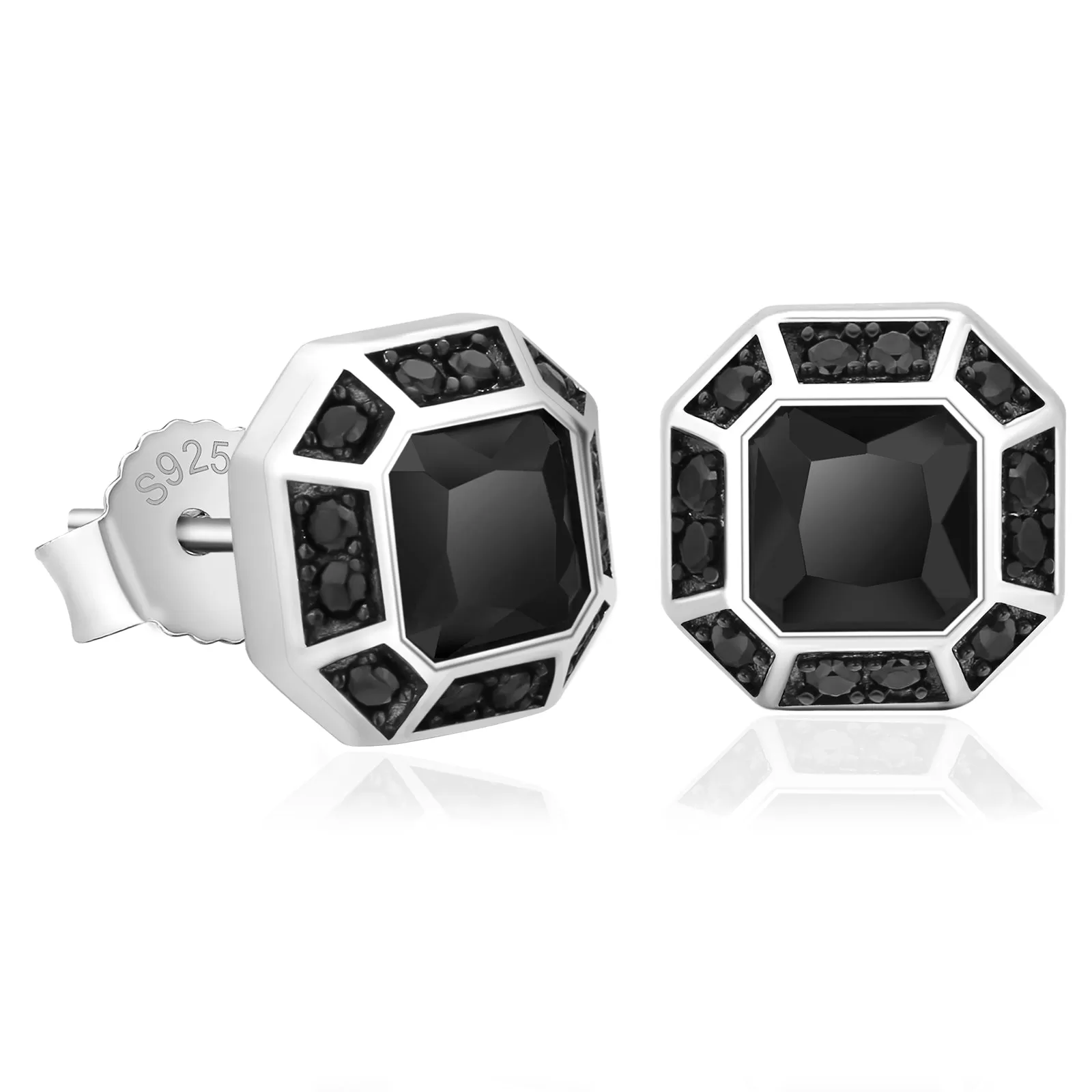 Octagon Black CZ Iced Stud Earrings for Men