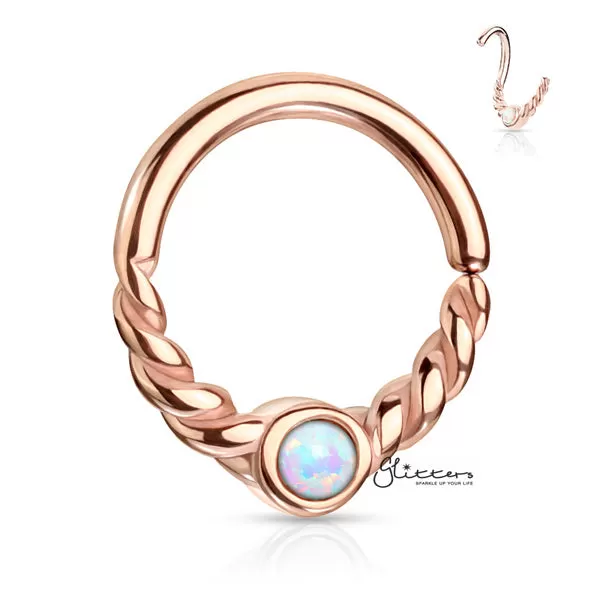 Opal Centered Braided Half Circle Bendable Segment Rings - Silver | Gold | Rose Gold