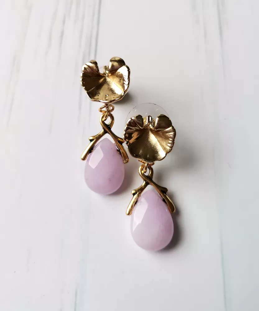 Orchid Flower with Lavander Jade Stud Earrings