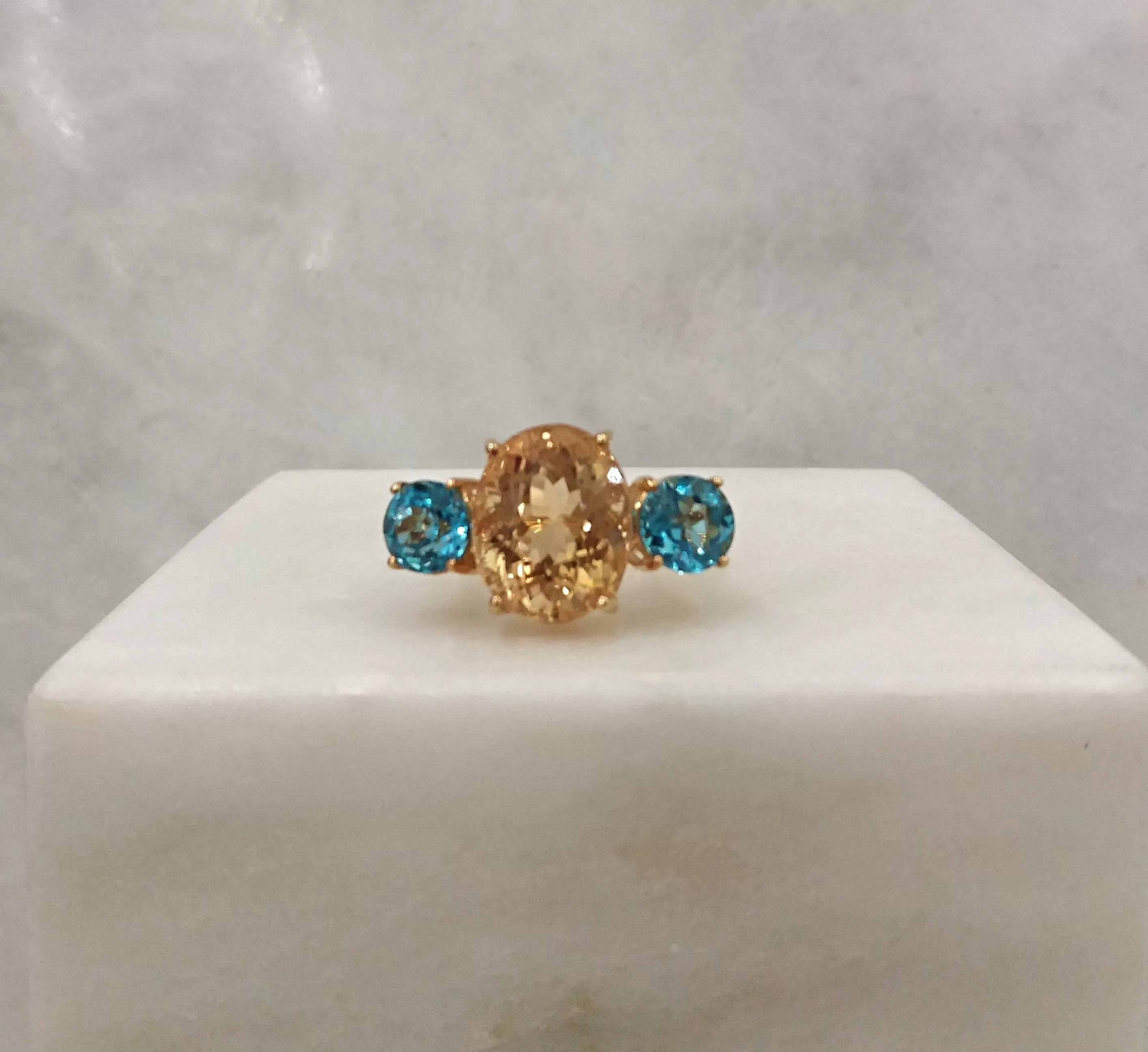 Oval Citrine with Blue Topaz Cocktail Ring