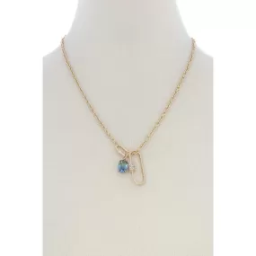 Oval Shape Rhinestone Charm Necklace