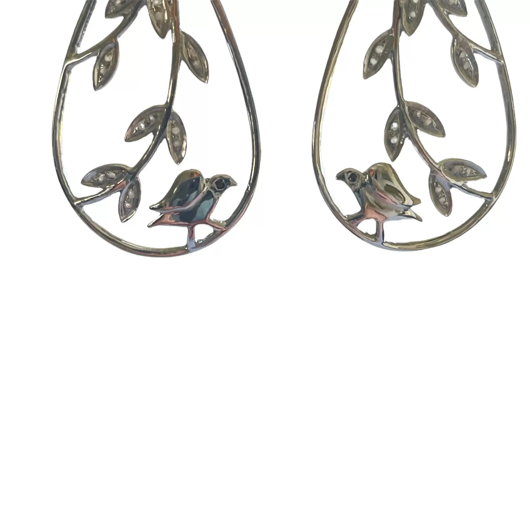 Oxidized Silver Teardrop Birdie Earrings