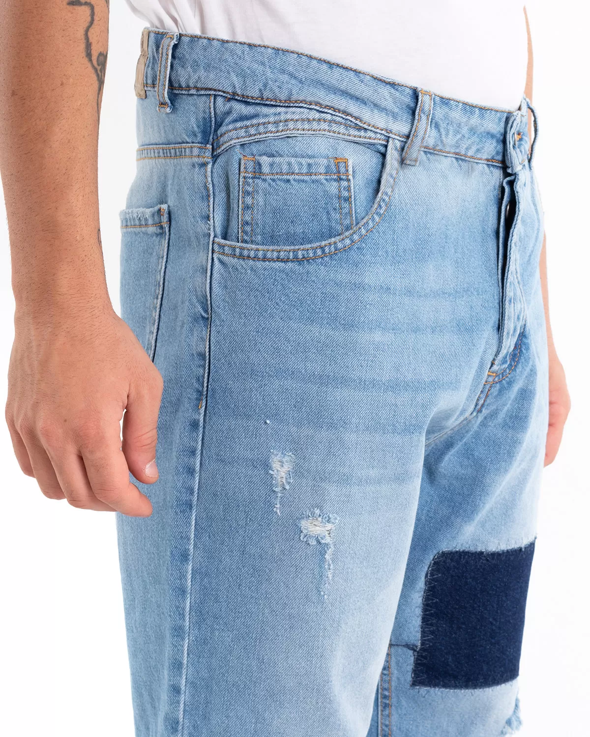 Pantaloni Jeans Uomo Loose Fit Denim Chiaro Cinque Tasche Casual GIOSAL-P5476A