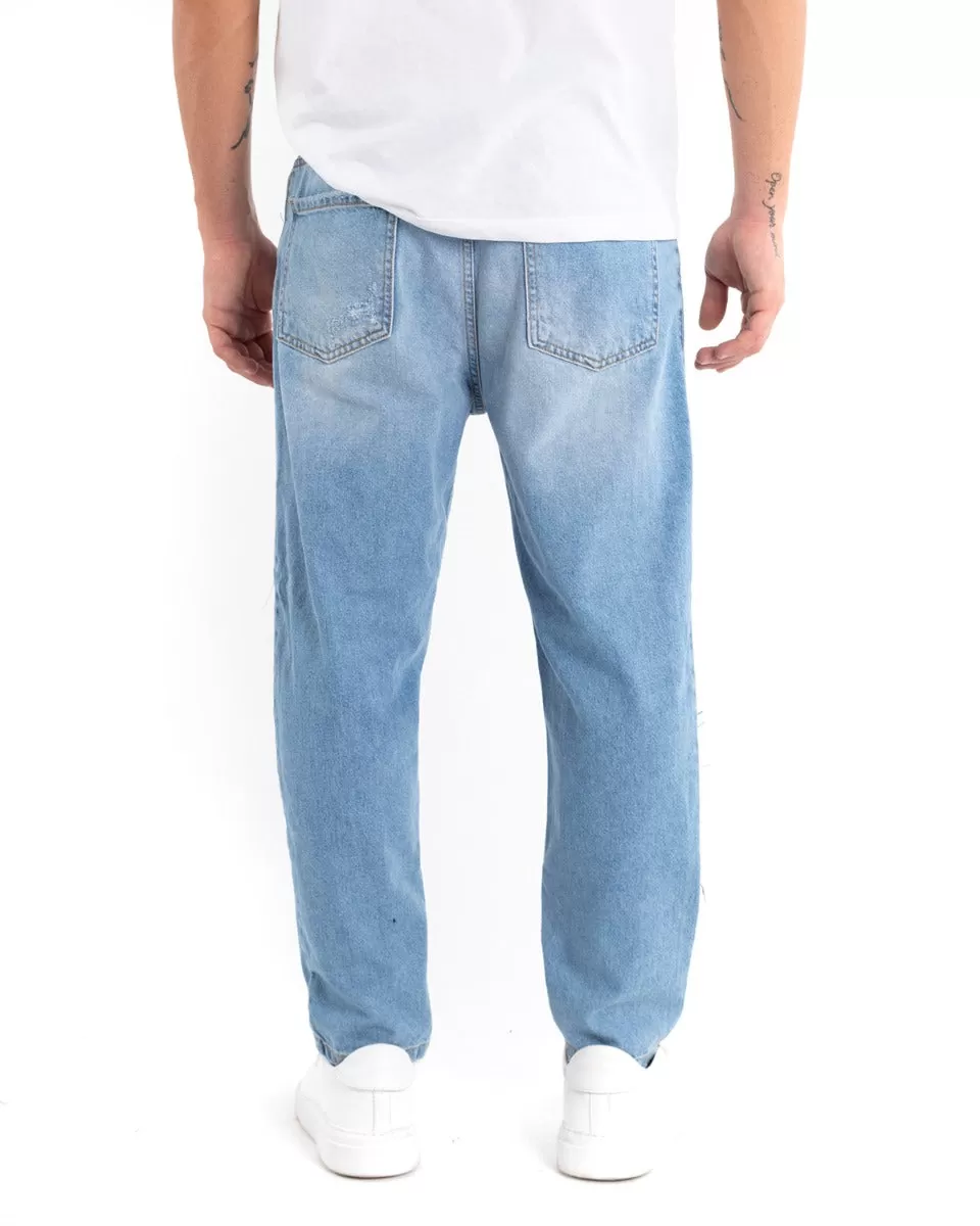 Pantaloni Jeans Uomo Loose Fit Denim Chiaro Cinque Tasche Casual GIOSAL-P5476A