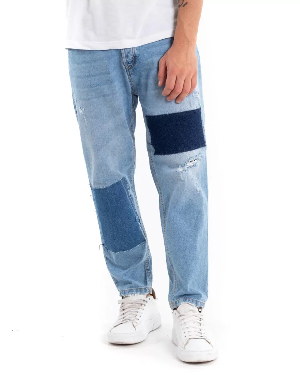 Pantaloni Jeans Uomo Loose Fit Denim Chiaro Cinque Tasche Casual GIOSAL-P5476A