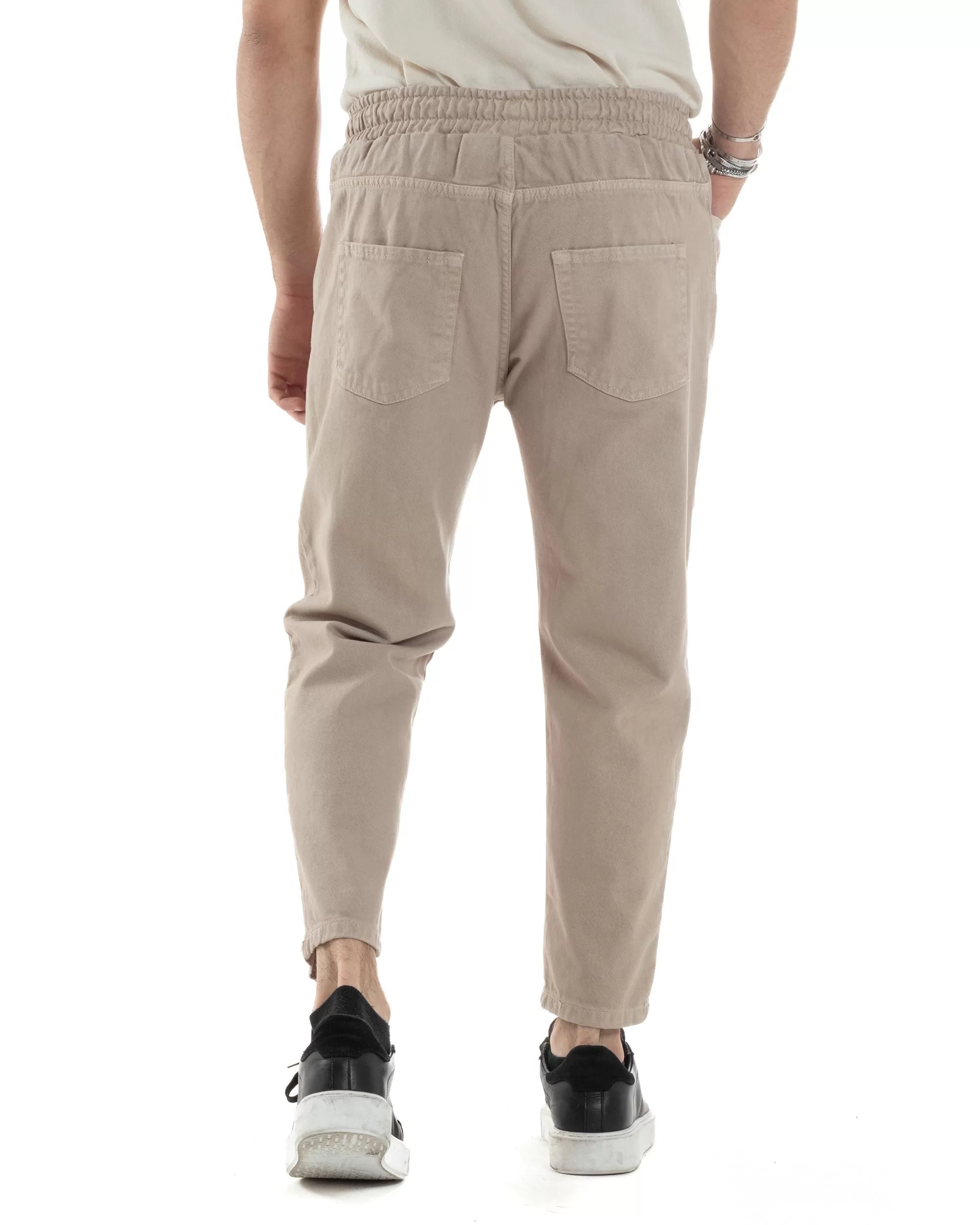 Pantaloni Jeans Uomo Regular Fit Pantalaccio Semplice Jogger Tinta Unita Beige GIOSAL-JS1027A