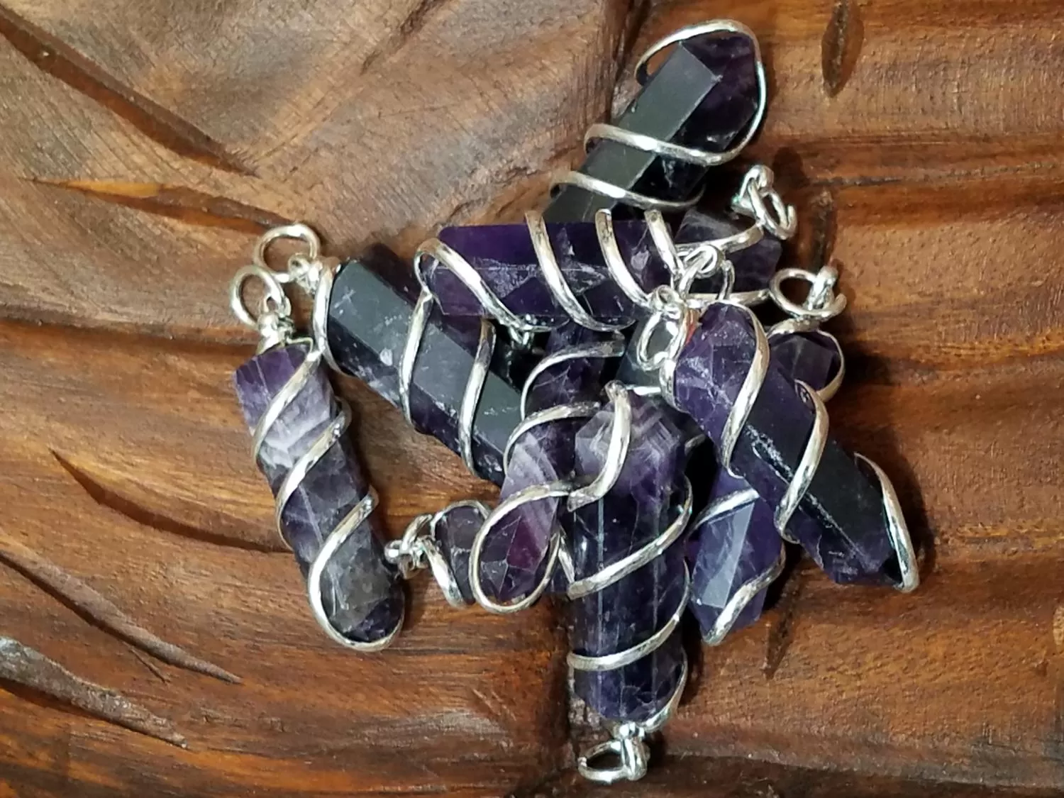 Pendant, Spiral Wrapped Amethyst