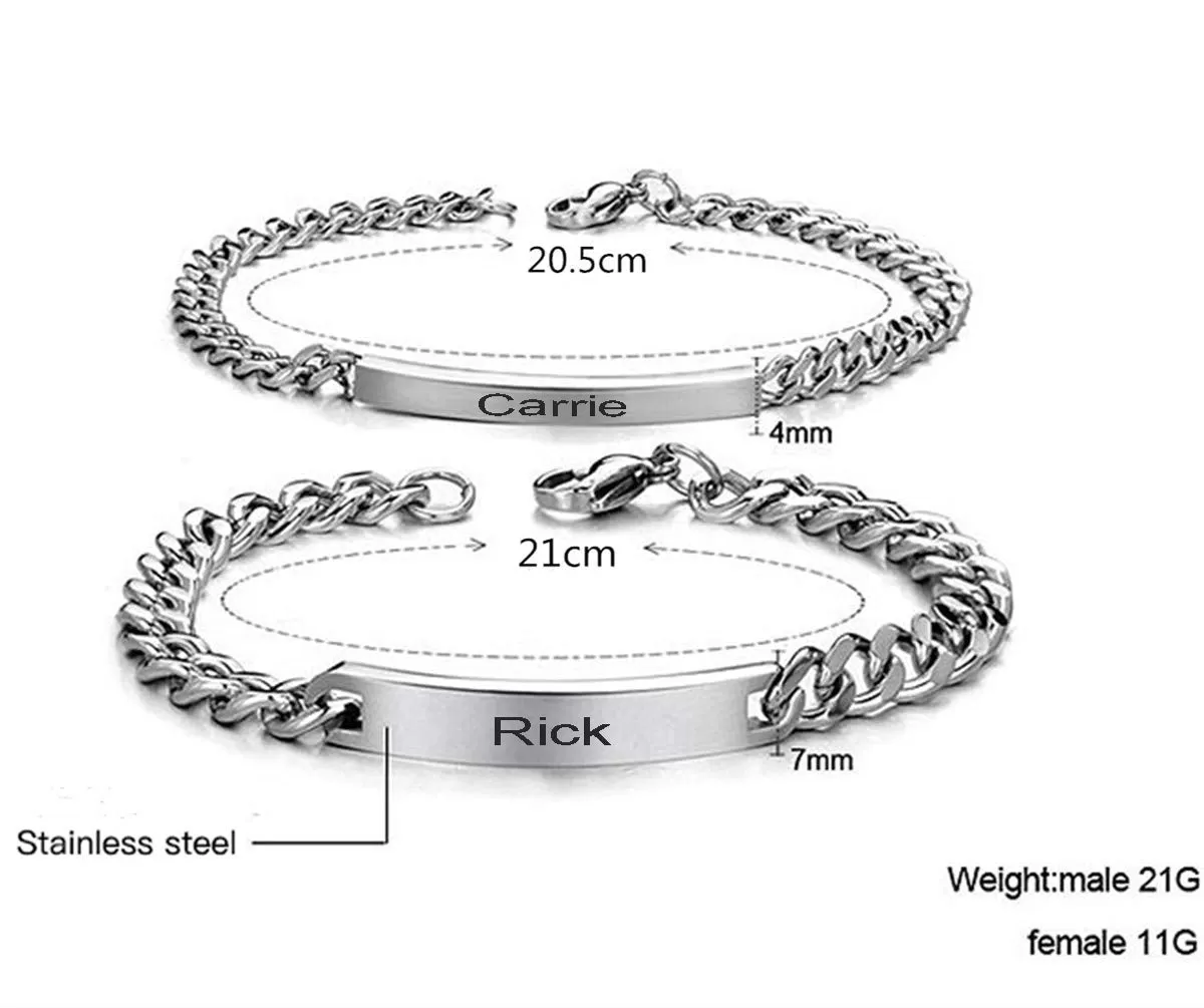 Personalized Couples Bracelets - Matching His and Hers Steel Bracelets