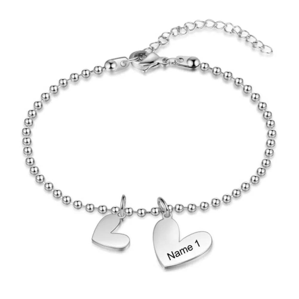 Personalized Engraving Name Heart-Shape Charm Bracelet