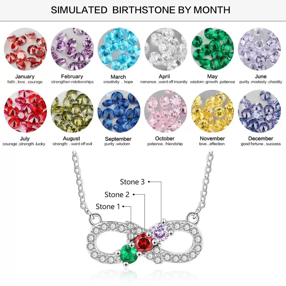 Personalized Infinity 3 Stones Love Necklace