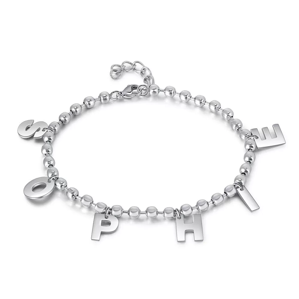 Personalized Name A-Z Initial Bracelets for Women Stainless Steel Customized Capital Letter Link Chain Bracelet Gifts