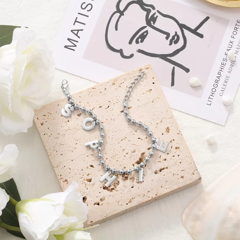 Personalized Name A-Z Initial Bracelets for Women Stainless Steel Customized Capital Letter Link Chain Bracelet Gifts