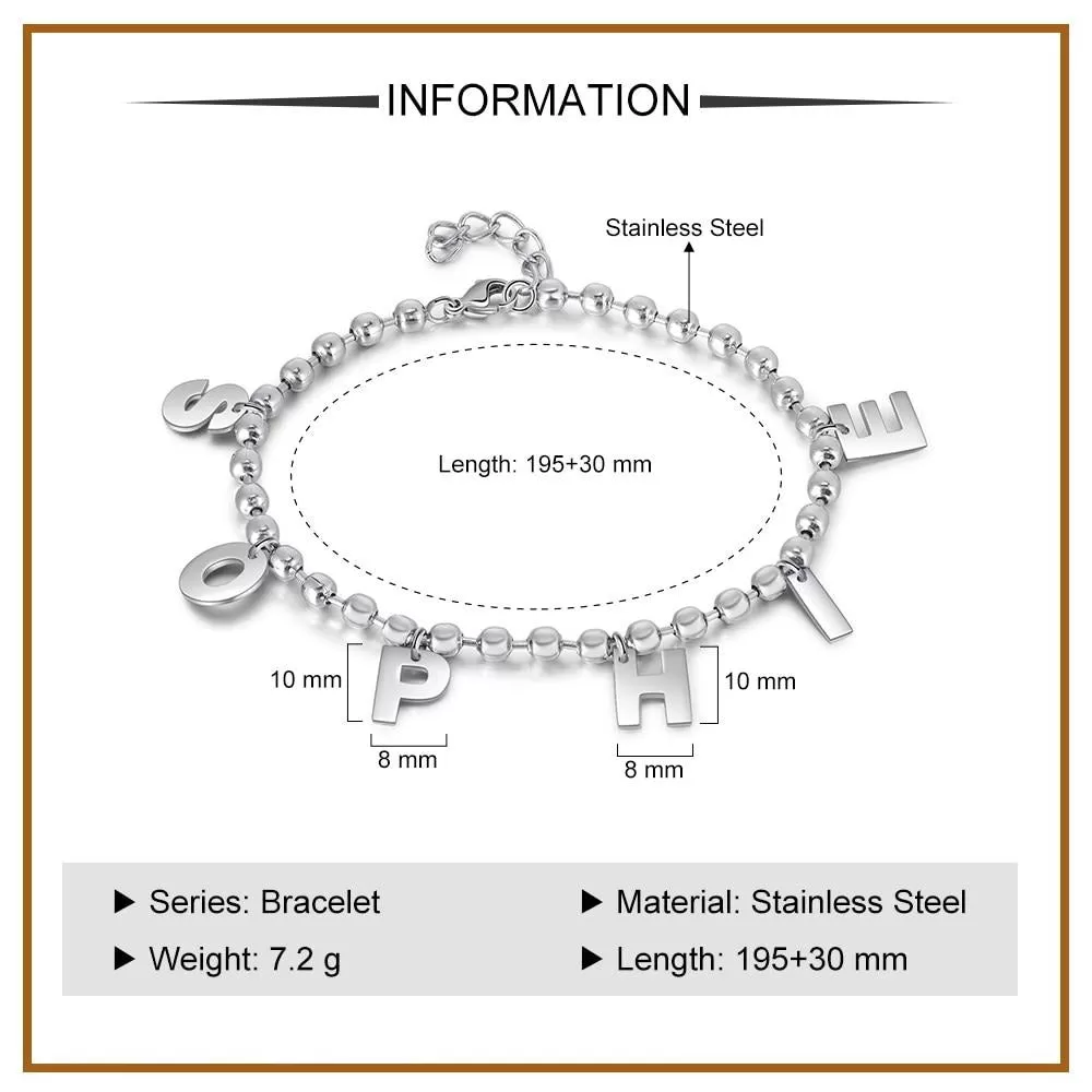 Personalized Name A-Z Initial Bracelets for Women Stainless Steel Customized Capital Letter Link Chain Bracelet Gifts