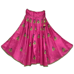 Pink Lady with Glasses Cotton Silk Flared Navratri Skirt