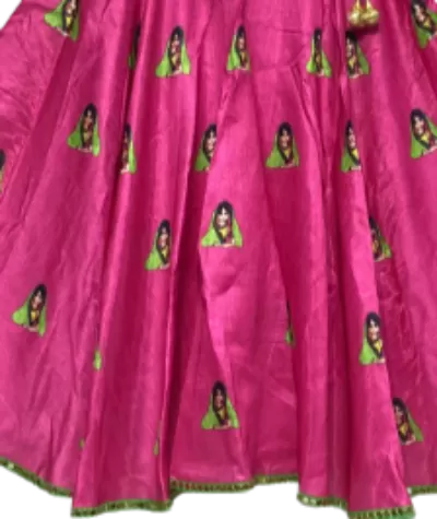 Pink Lady with Glasses Cotton Silk Flared Navratri Skirt