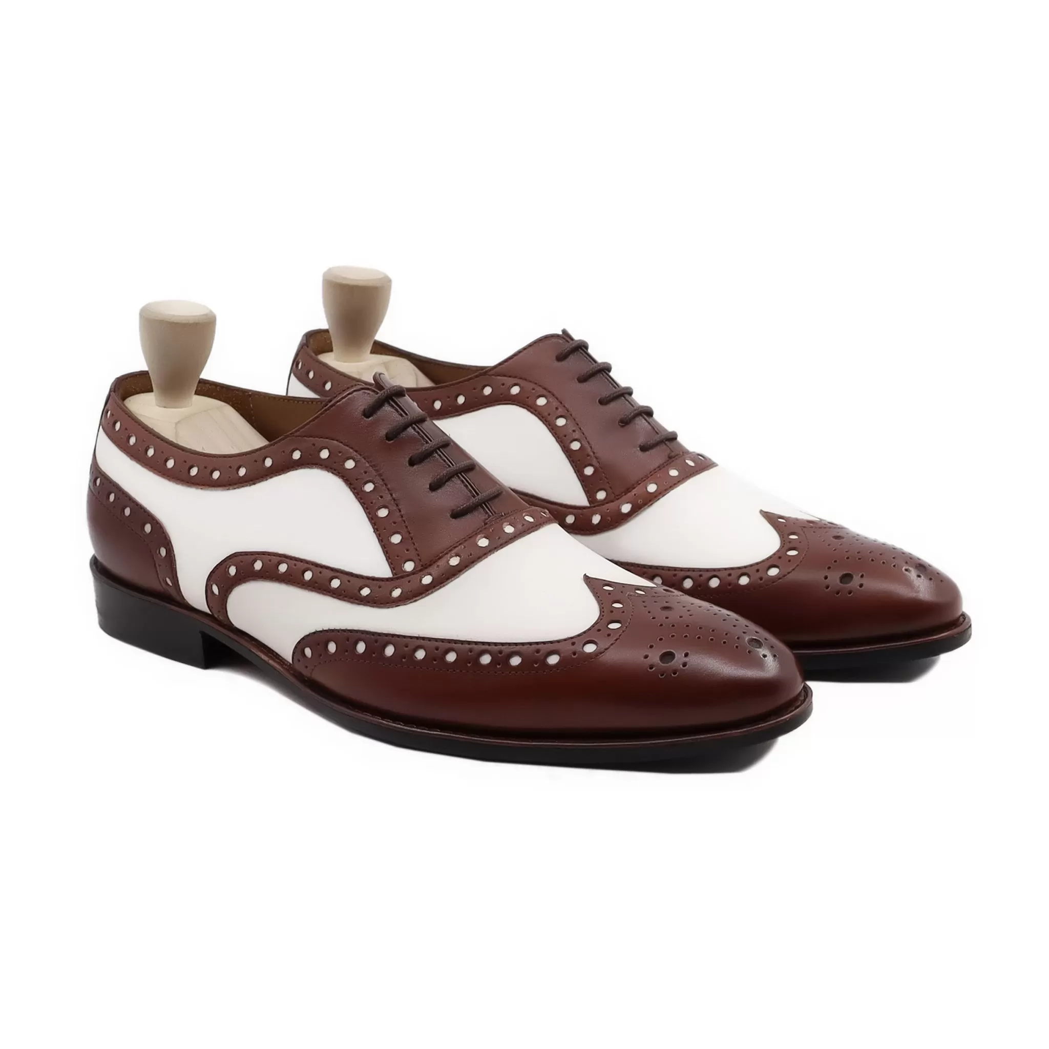 Portam - Men's Brown and White Calf Leather Oxford Shoe