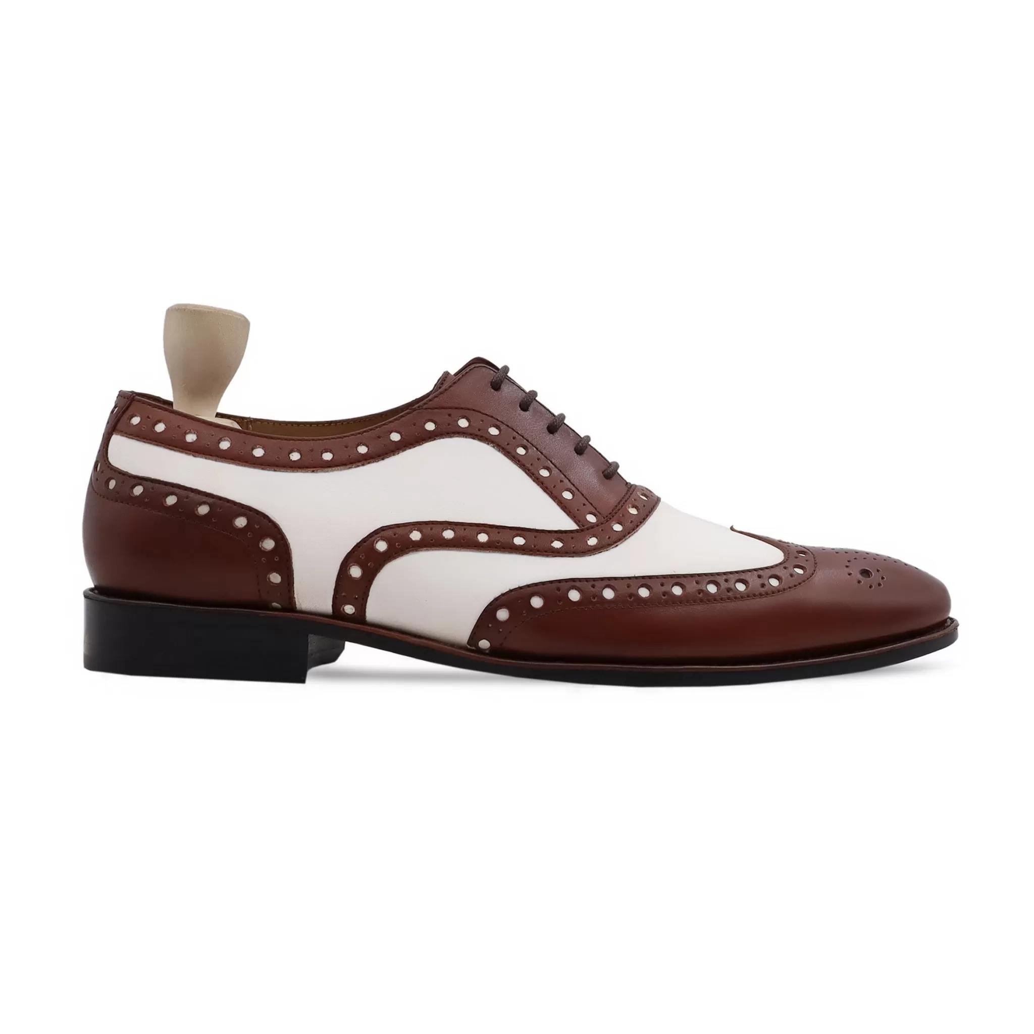 Portam - Men's Brown and White Calf Leather Oxford Shoe