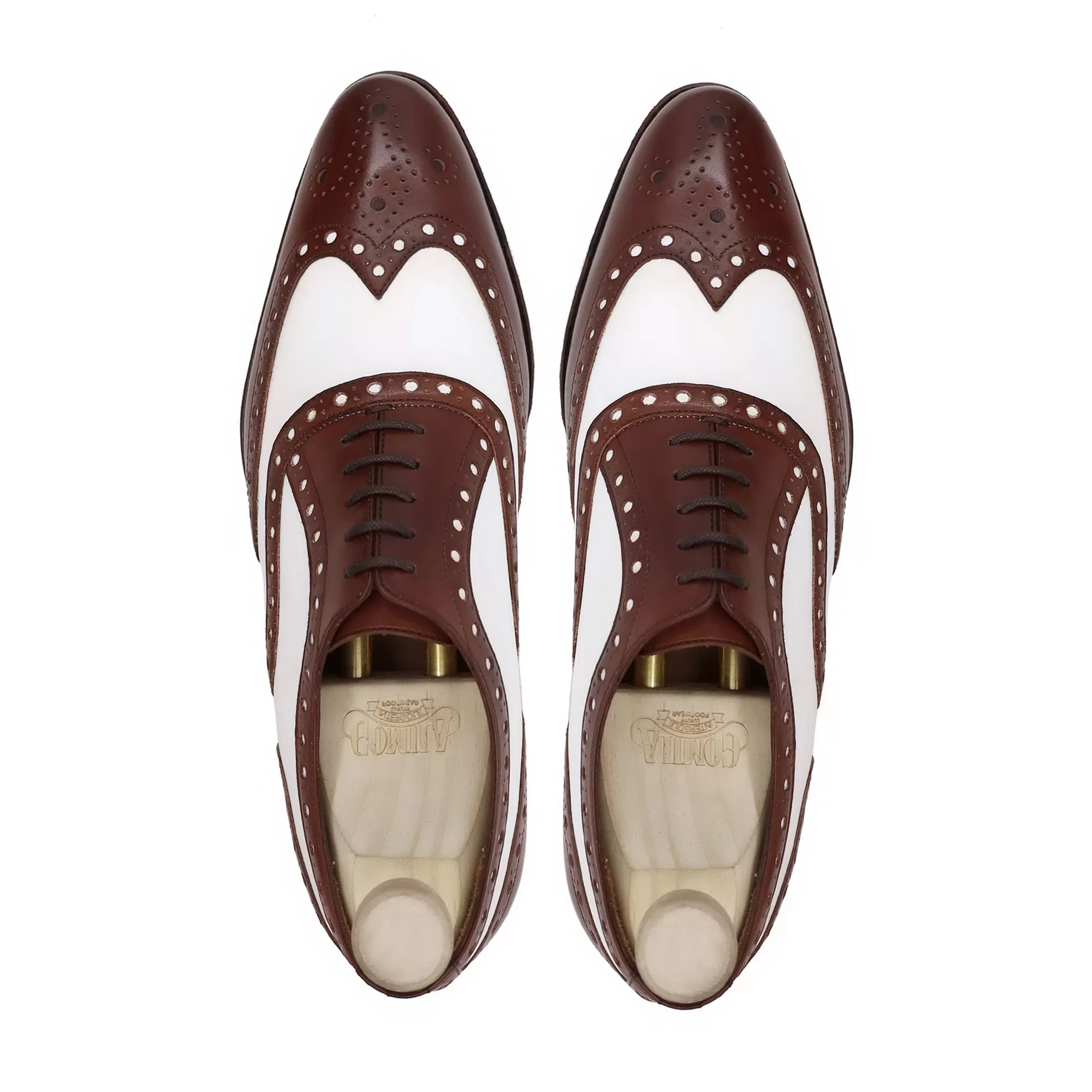 Portam - Men's Brown and White Calf Leather Oxford Shoe