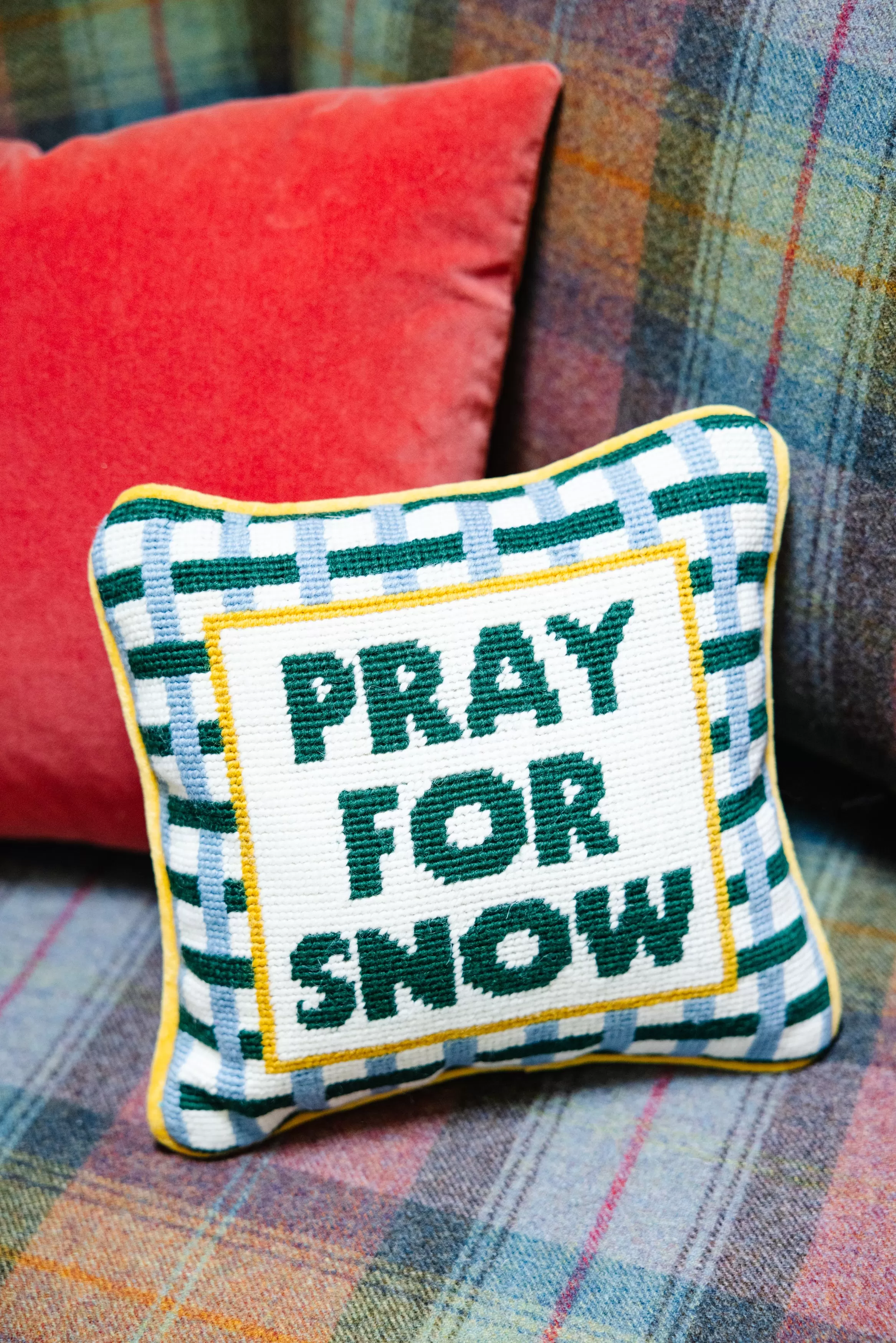 Pray For Snow Needlepoint Pillow