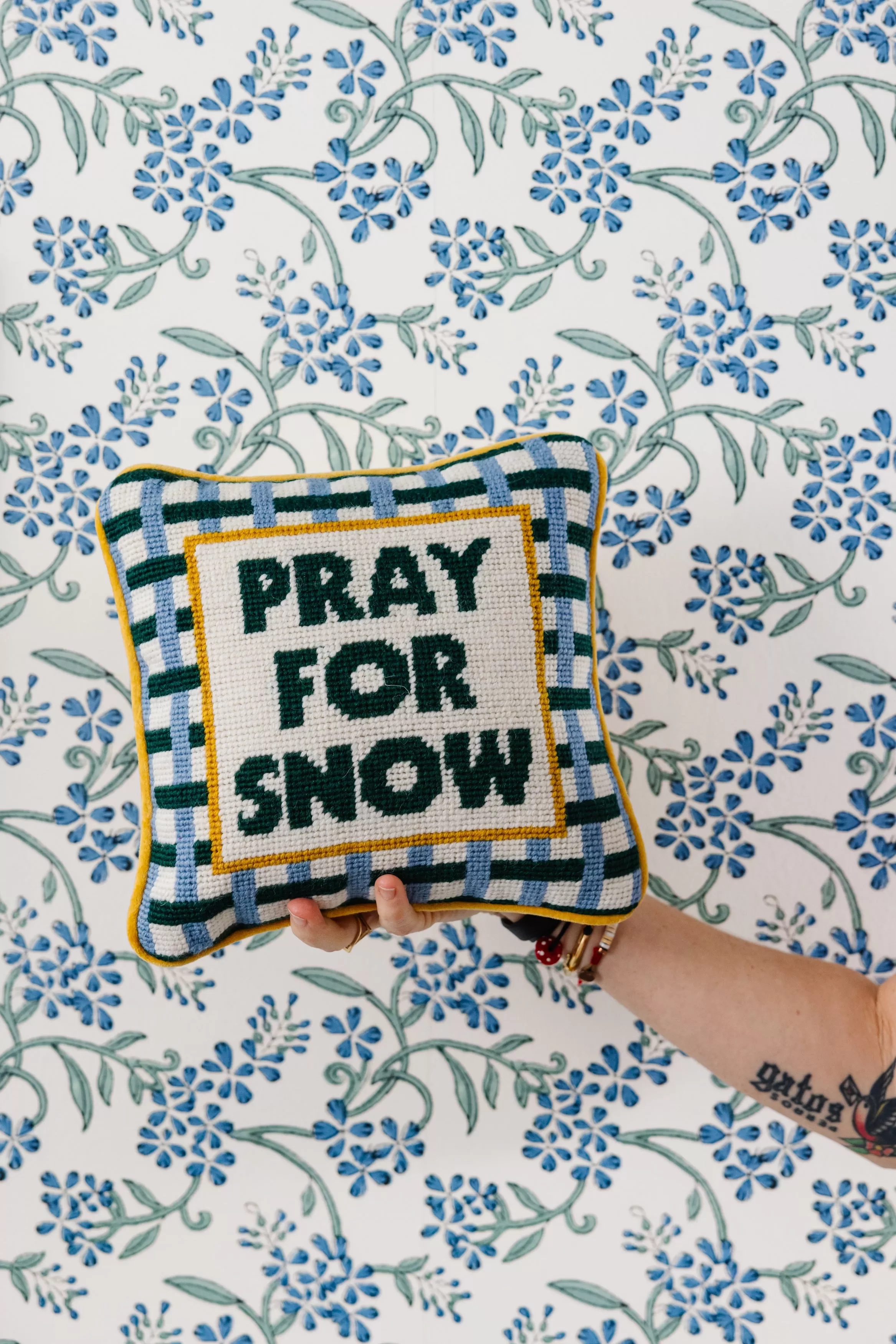 Pray For Snow Needlepoint Pillow