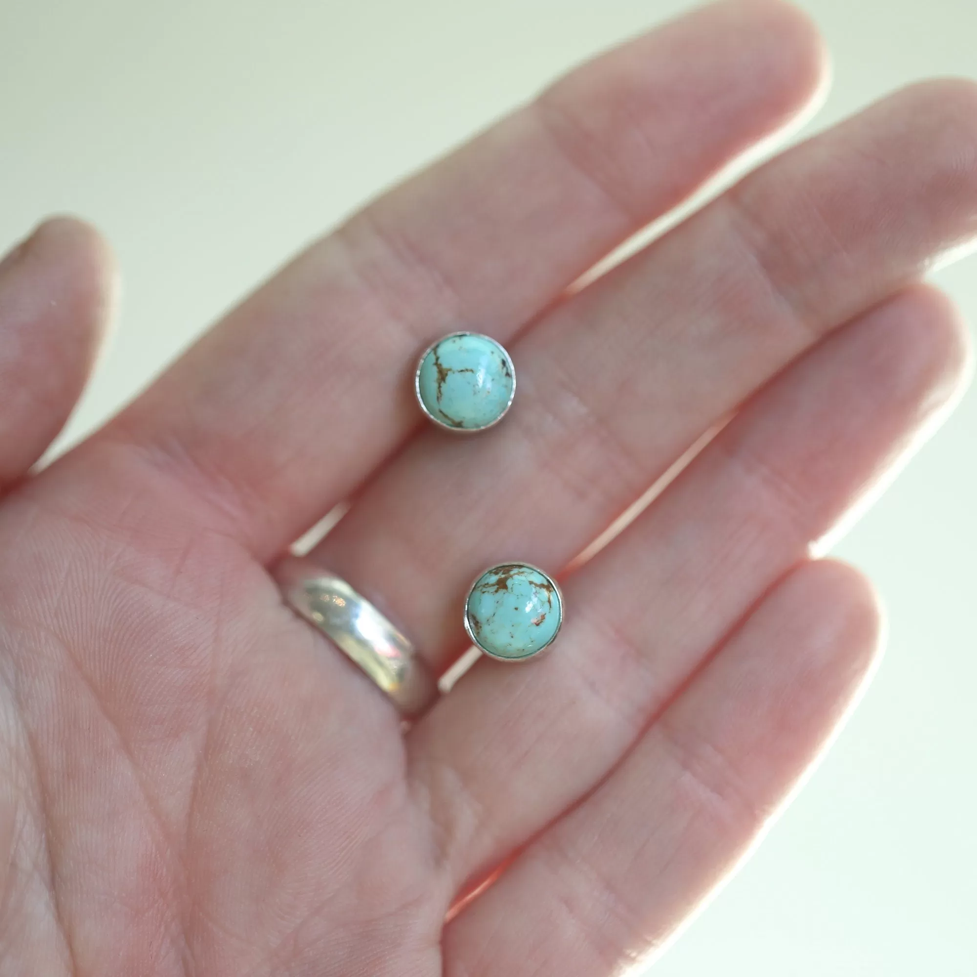 Ready to Ship - Soft Blue Turquoise Posts - American Turquoise Earrings - 8mm Turquoise Studs