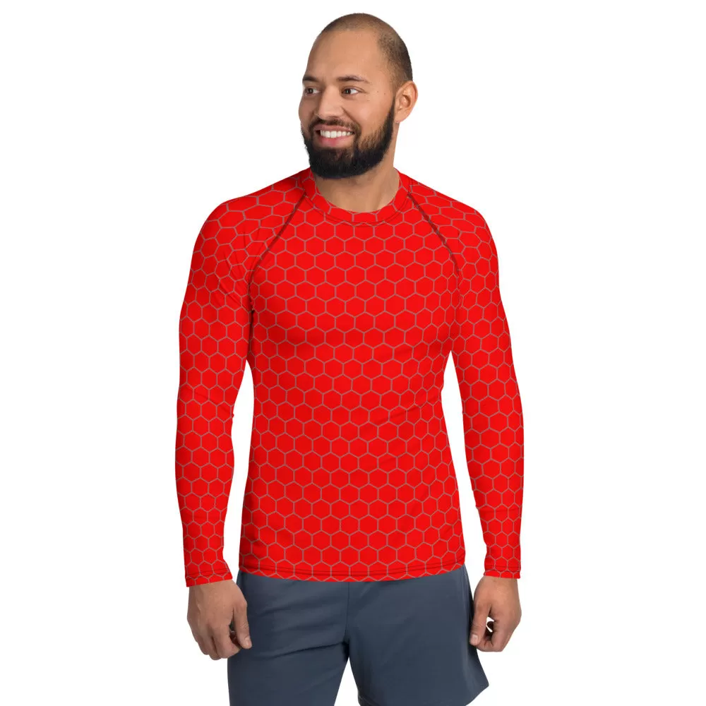 Red Honeycomb Men's Rash Guard