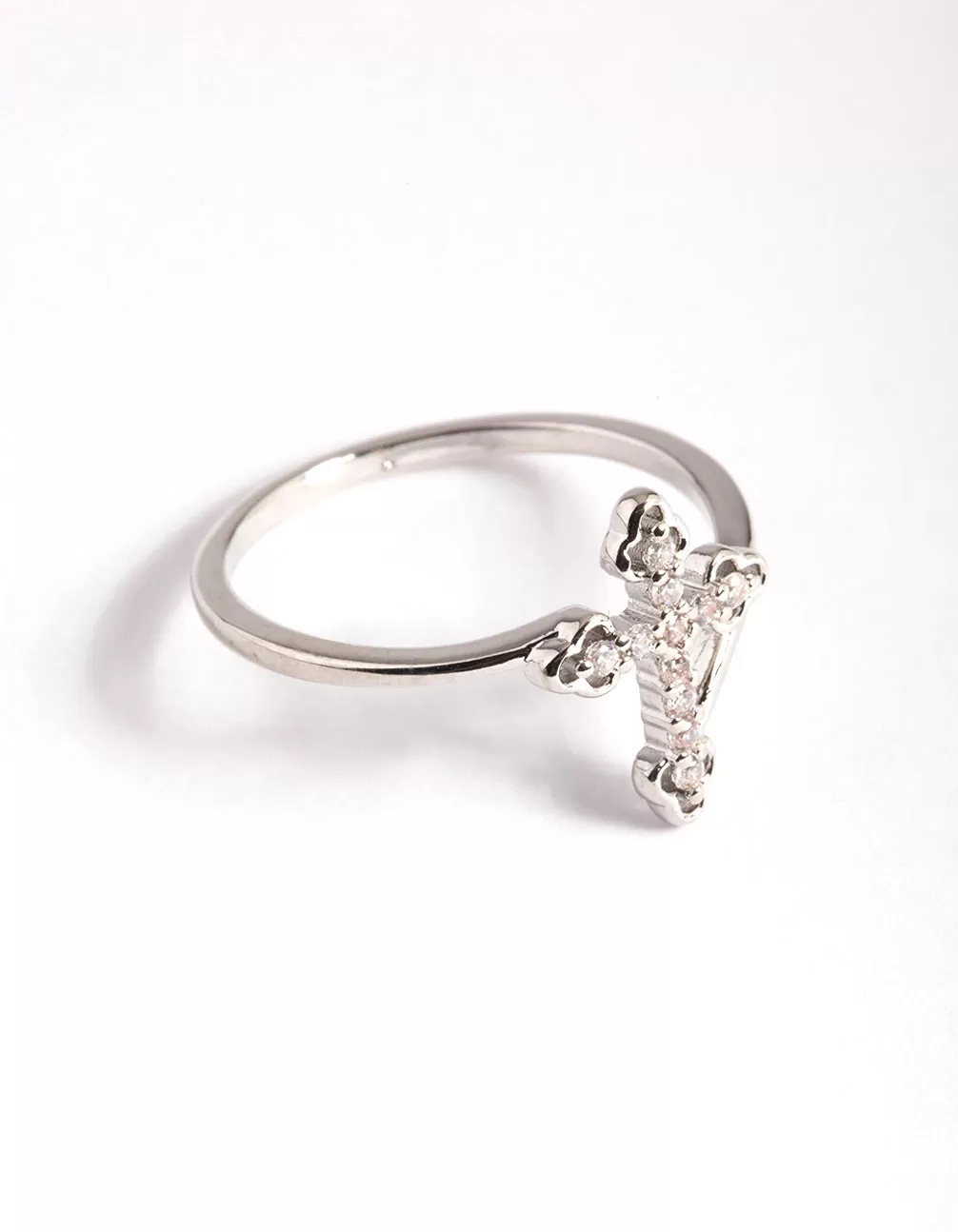 Rhodium Cubic Zirconia Cross Ring