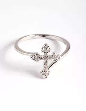 Rhodium Cubic Zirconia Cross Ring