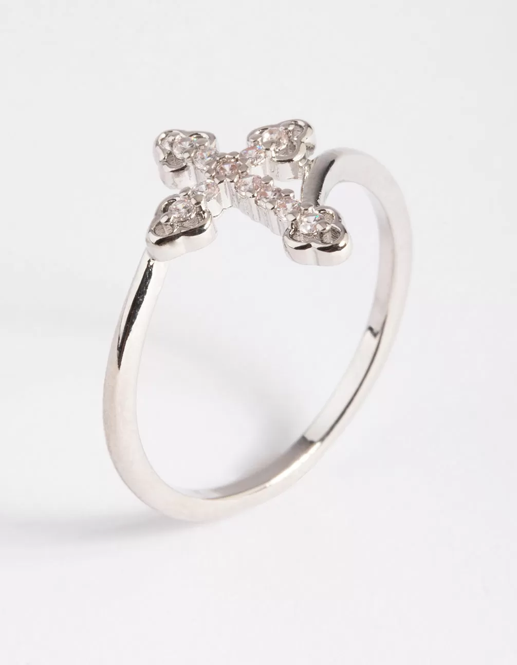 Rhodium Cubic Zirconia Cross Ring