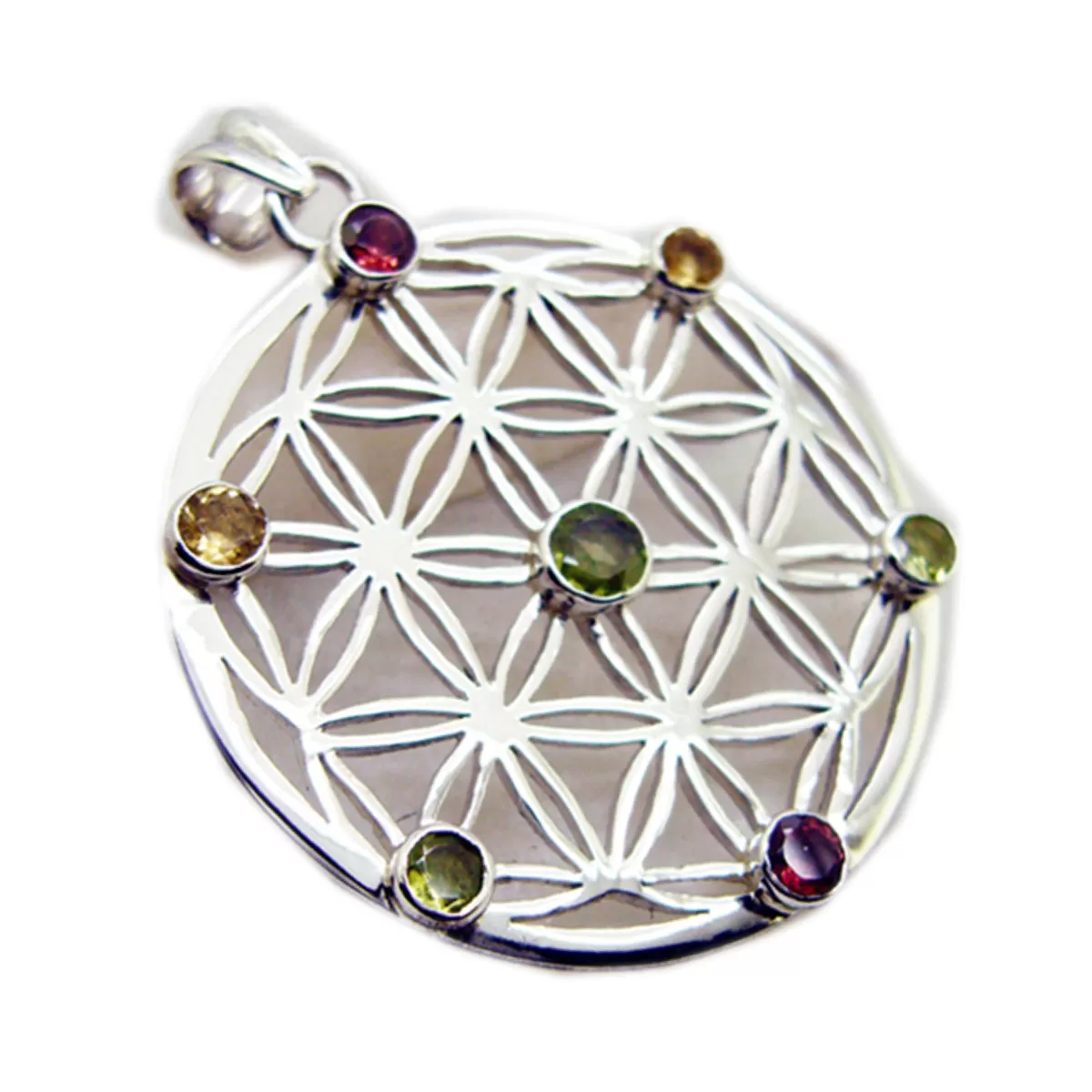 Riyo Attractive Gemstone Round Faceted Multi Color Multi Stone Sterling Silver Pendant Gift For Handmade