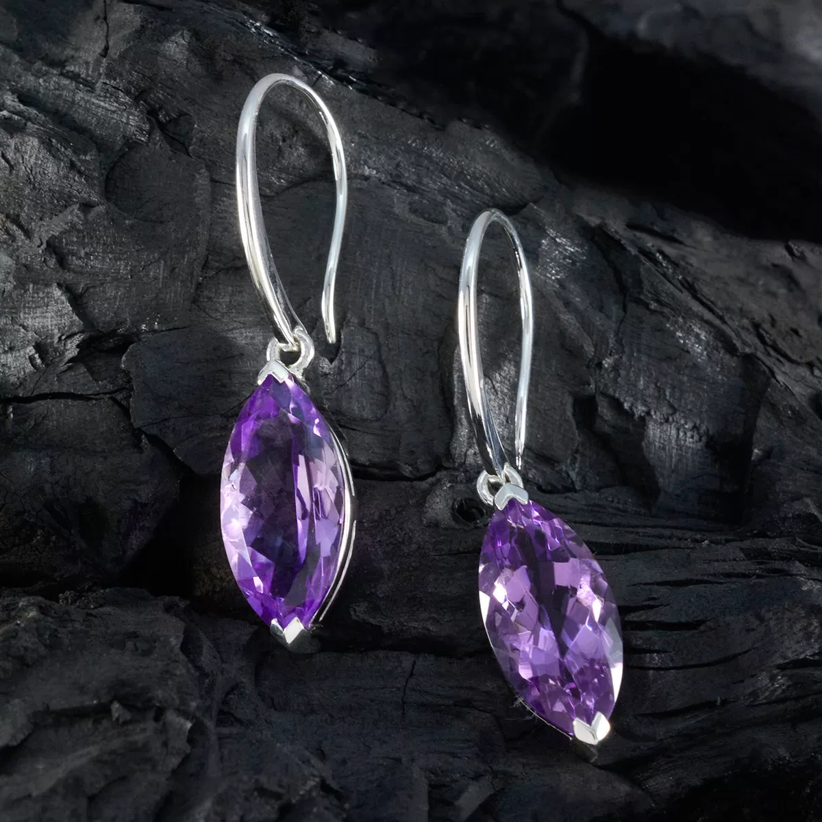 Riyo Fair 925 Sterling Silver Earring For Lady Amethyst Earring Bezel Setting Purple Earring Dangle Earring