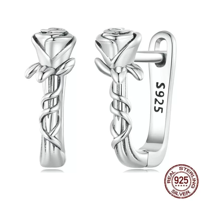 Rose Vine U-shaped Ear Buckles 925 Sterling Silver Earrings