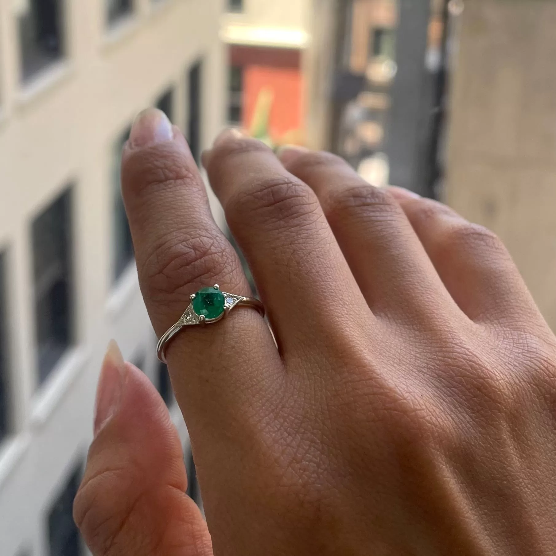 Round Emerald Deco Ring