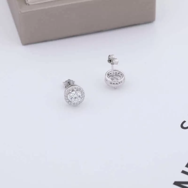 Round MOISSANITE Diamond  4 Prong  Created with 925 sterling Silver White Sapphire Halo Earrings