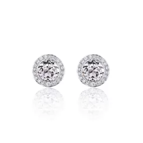 Round MOISSANITE Diamond  4 Prong  Created with 925 sterling Silver White Sapphire Halo Earrings